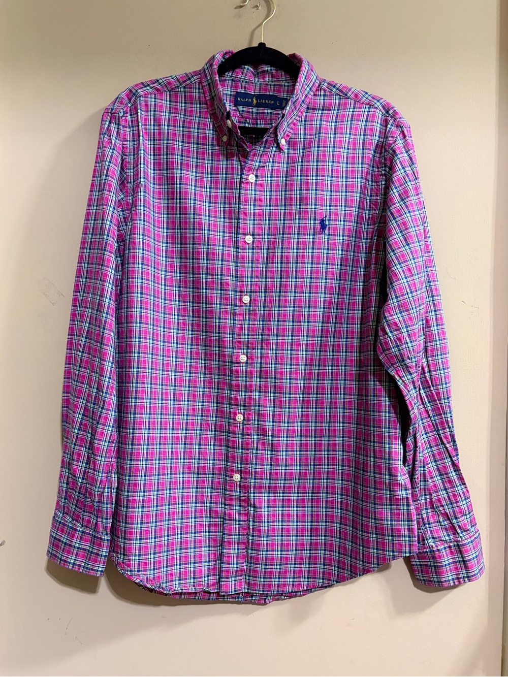 Ralph Lauren Men’s Magenta Pink Plaid Button-Down Shirt Large